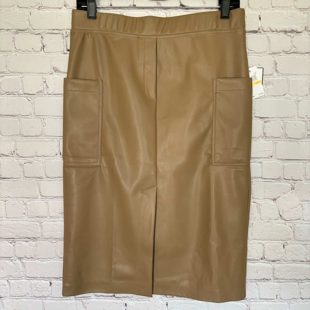 LAUNDRY by Shelli Segal Tan Soft Vegan Leather Cargo Pencil Skirt--NWT--S